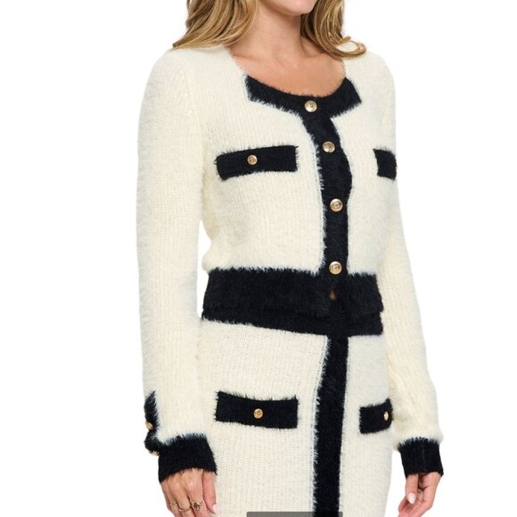 Renee C 2-Piece Eyelash Cardigan & Skirt Set Ivory  Sz.M NEW - Picture 3 of 3